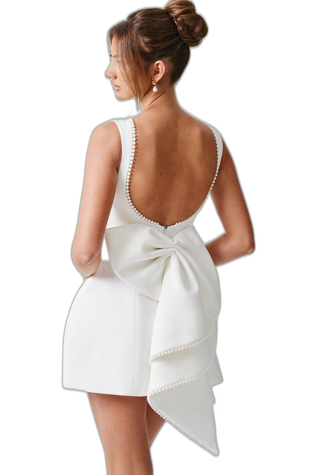 Elegant White Mini Dress for Women with Crew Neck Sleeveless A Line Fit And Flare Party Style