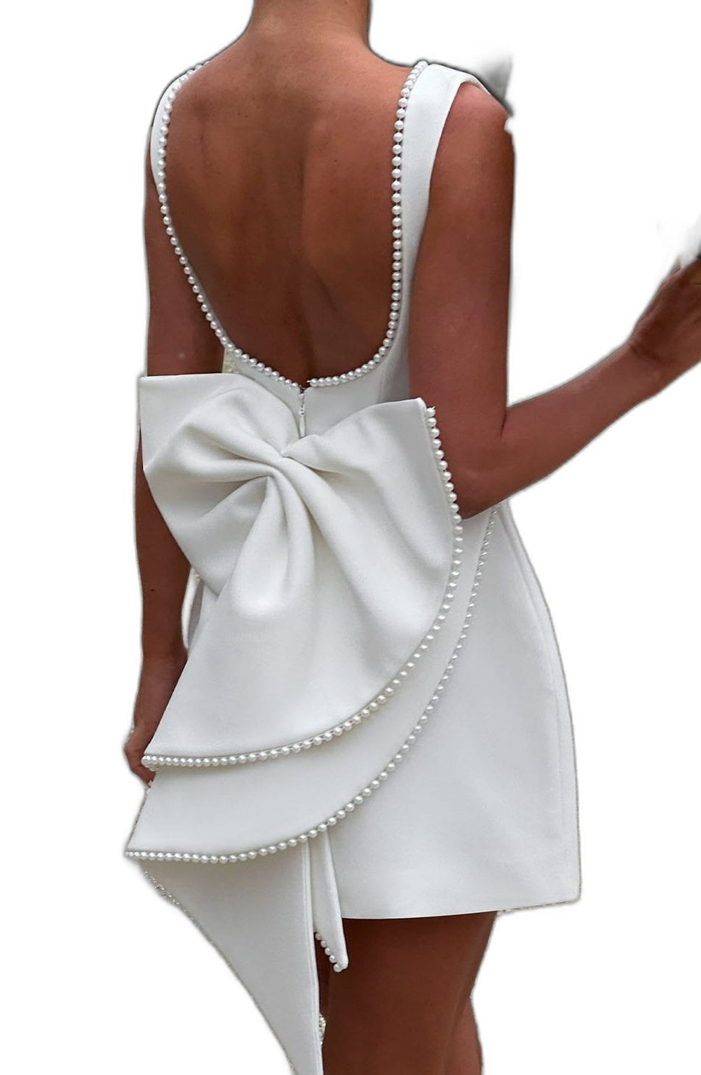 Elegant White Mini Dress for Women with Crew Neck Sleeveless A Line Fit And Flare Party Style