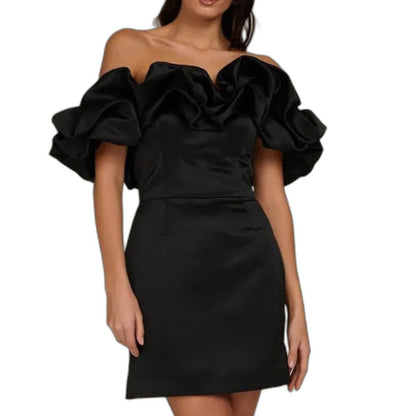 Elegant White Mini Dress for Women with One Shoulder Short Sleeve Bodycon Ruffle Cocktail Style