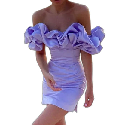 Elegant White Mini Dress for Women with One Shoulder Short Sleeve Bodycon Ruffle Cocktail Style