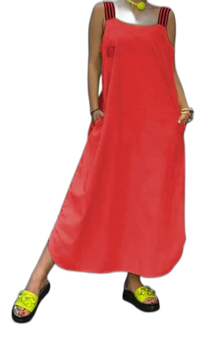 Elegant White Satin Maxi Dress for Women with Square Neck Sleeveless Flowing Pockets Vacation Style