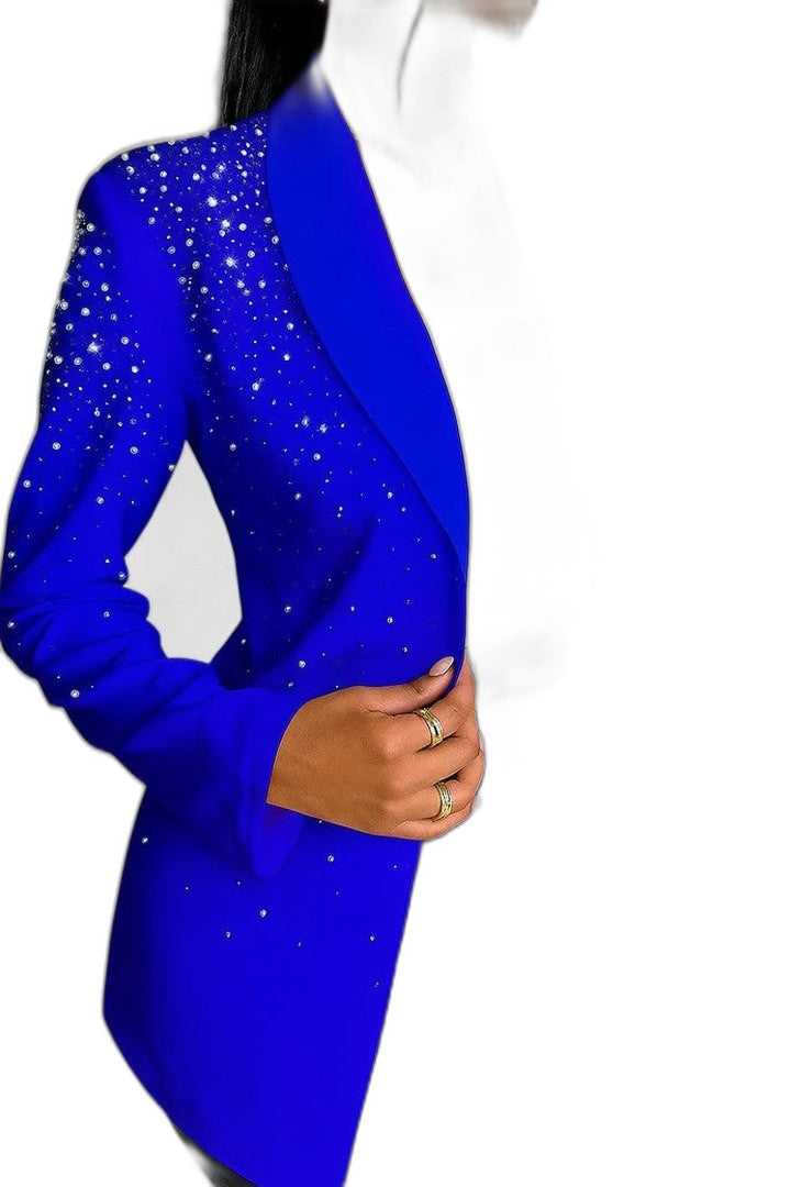 Elegant Yellow Blazer for Women with Collared Long Sleeve Studded Party Style