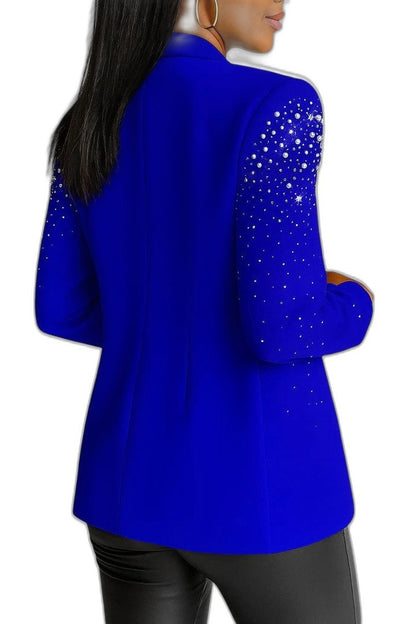 Elegant Yellow Blazer for Women with Collared Long Sleeve Studded Party Style