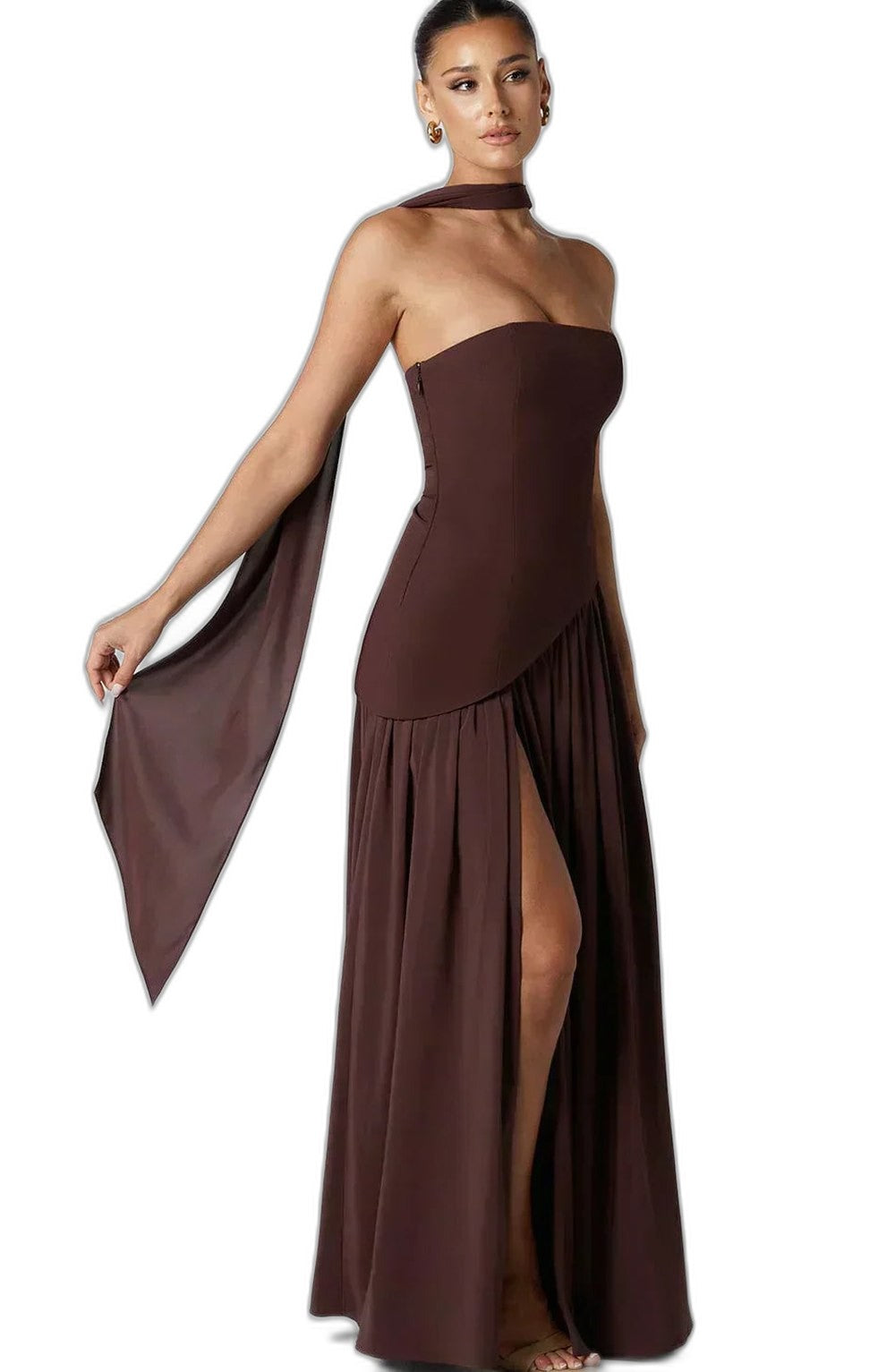 Elegant Yellow Maxi Dress for Women with Strapless Asymmetric Flowing Formal Style