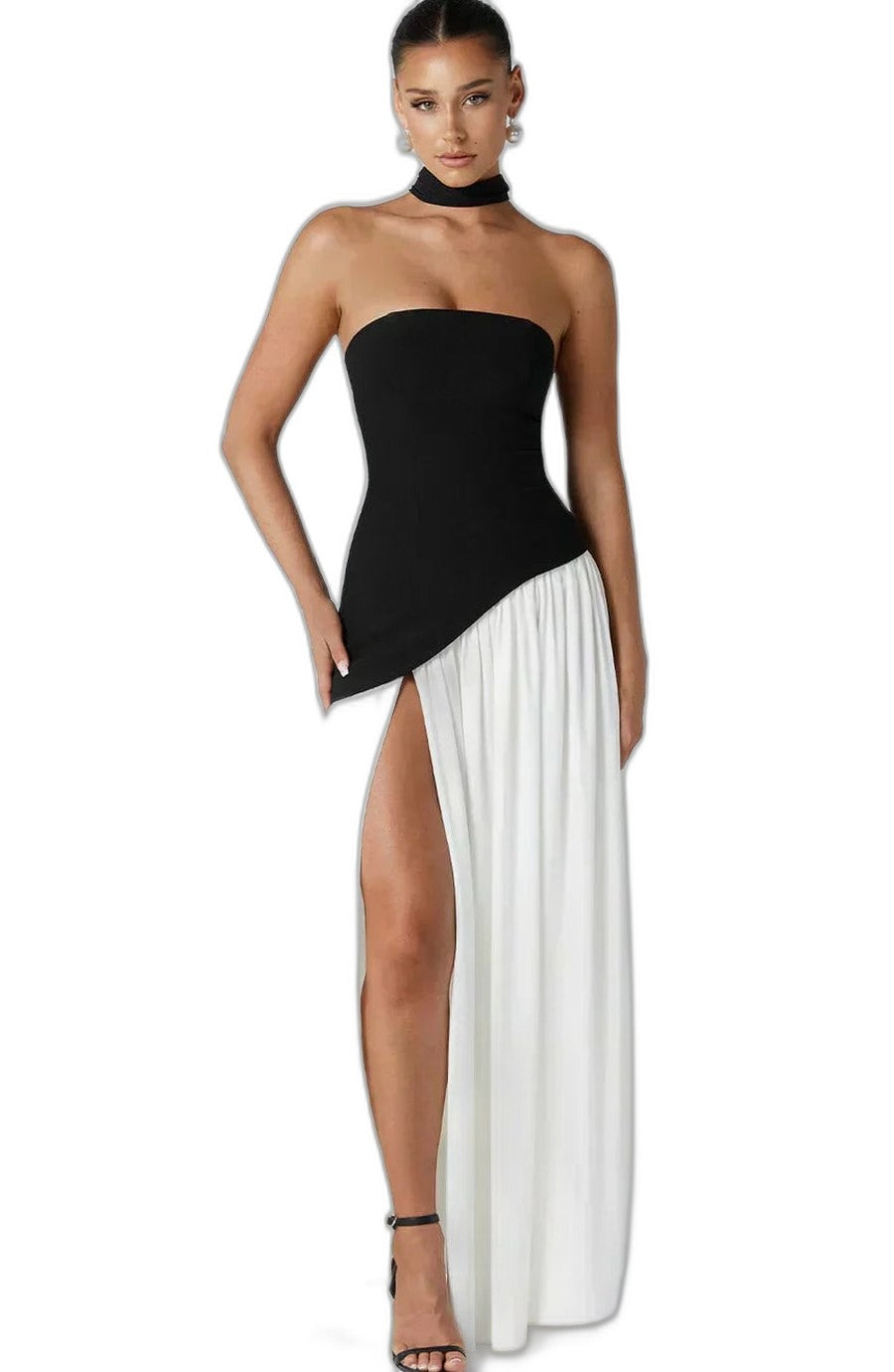 Elegant Yellow Maxi Dress for Women with Strapless Asymmetric Flowing Formal Style