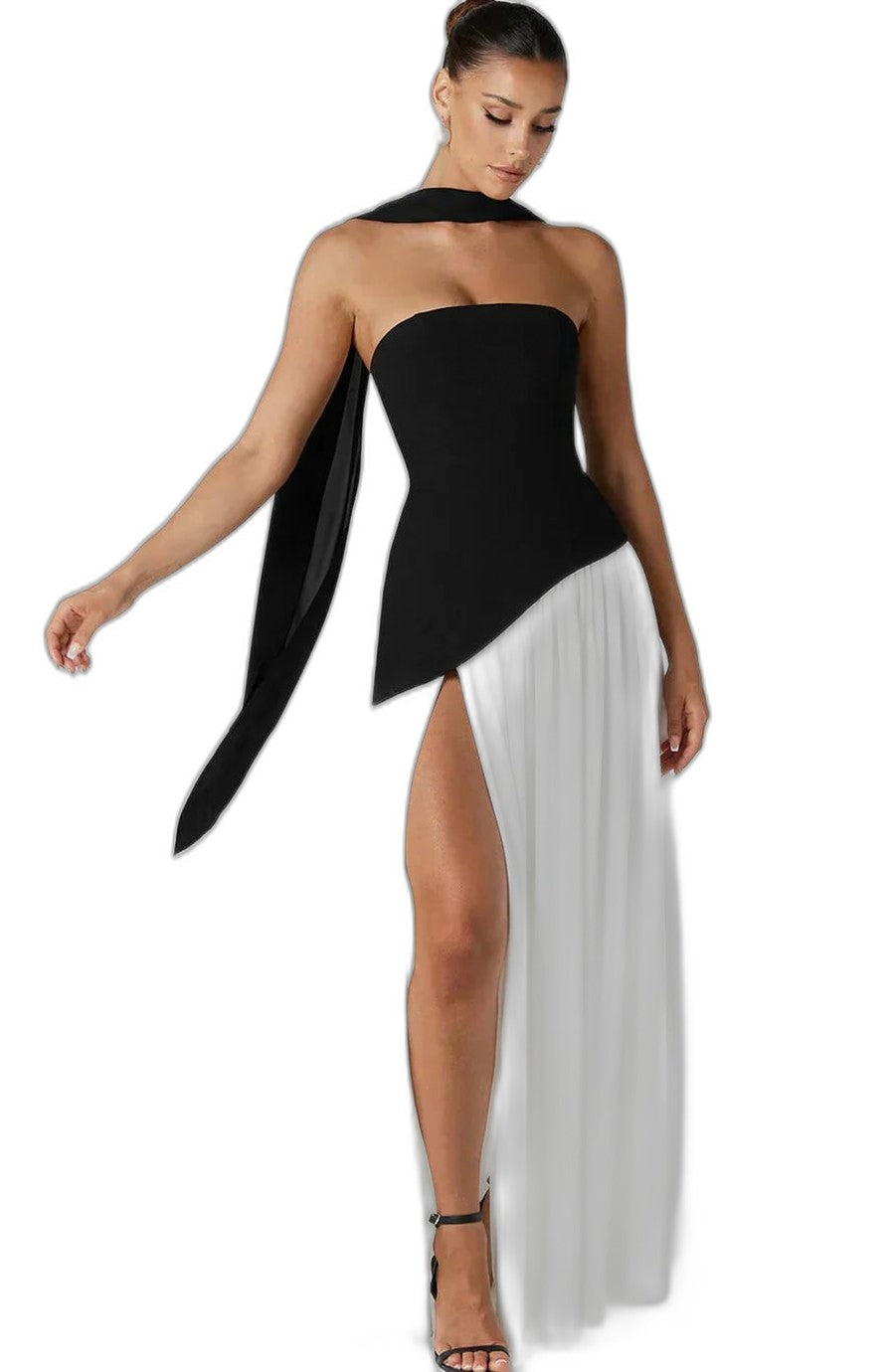 Elegant Yellow Maxi Dress for Women with Strapless Asymmetric Flowing Formal Style