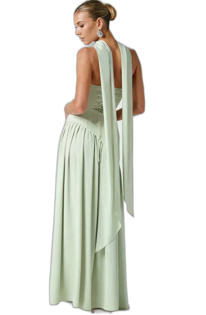 Elegant Yellow Maxi Dress for Women with Strapless Asymmetric Flowing Formal Style