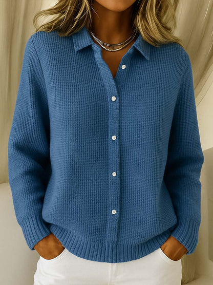 Comfortable Waffle Knit Cardigan Sweater for Women with Collar Long Sleeve Button Front Relaxed Oversized Knit Style