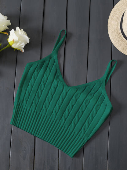 Comfortable Cable Knit Tank Top for Women with V Neck Sleeveless Ribbed Cropped Style