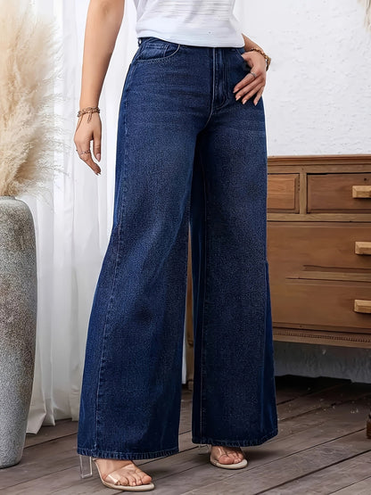 Effortless Relaxed Blue Wide Leg Jeans for Women with High Waist Flowing Style