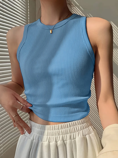 Effortless Ribbed Knit Tank Top for Women with Mock Neck Sleeveless Racerback Crop Style