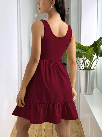 Effortless Ribbed Tiered Mini Dress for Women with Square Neck Sleeveless Smocked Waist Flowy Casual Style