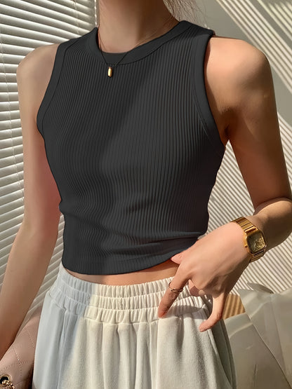 Effortless Ribbed Knit Tank Top for Women with Mock Neck Sleeveless Racerback Crop Style