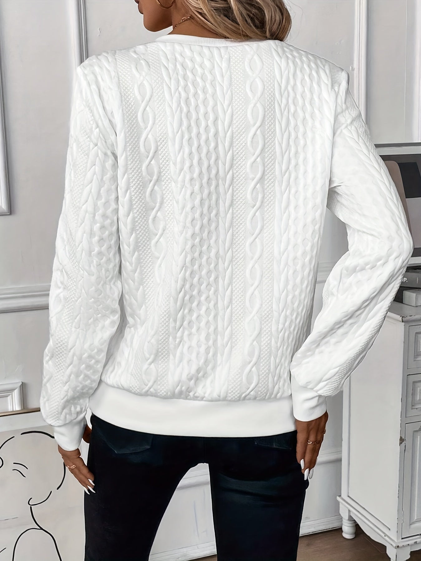 Comfortable Cable Knit Sweater for Women with Zip Collar Long Sleeve Relaxed Casual Style