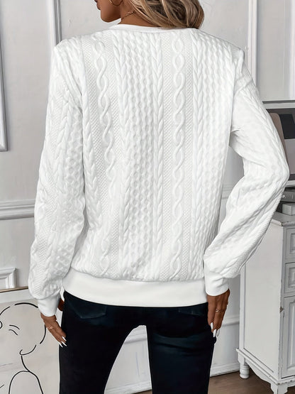 Comfortable Cable Knit Sweater for Women with Zip Collar Long Sleeve Relaxed Casual Style