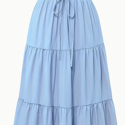 Effortless Tiered Maxi Skirt for Women with Paperbag Waist Drawstring Tie Flowing Style