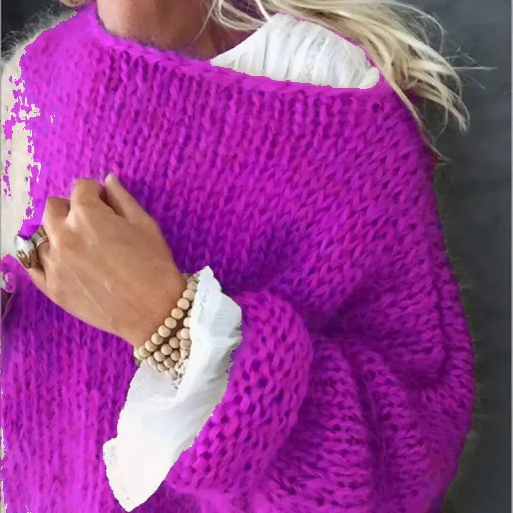 Comfortable Mohair Knit Sweater for Women with Wide Neck Long Sleeve Oversized Relaxed Style
