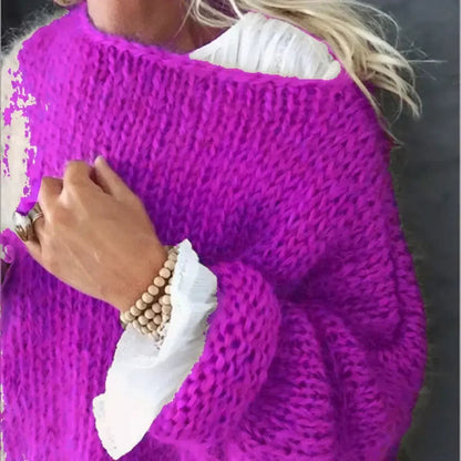 Comfortable Mohair Knit Sweater for Women with Wide Neck Long Sleeve Oversized Relaxed Style