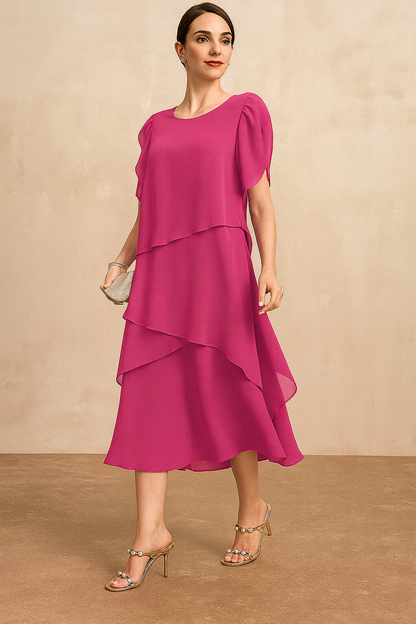 Elegant Tiered Ruffle Midi Dress for Women with One Shoulder Flowy Formal Wedding Guest Style
