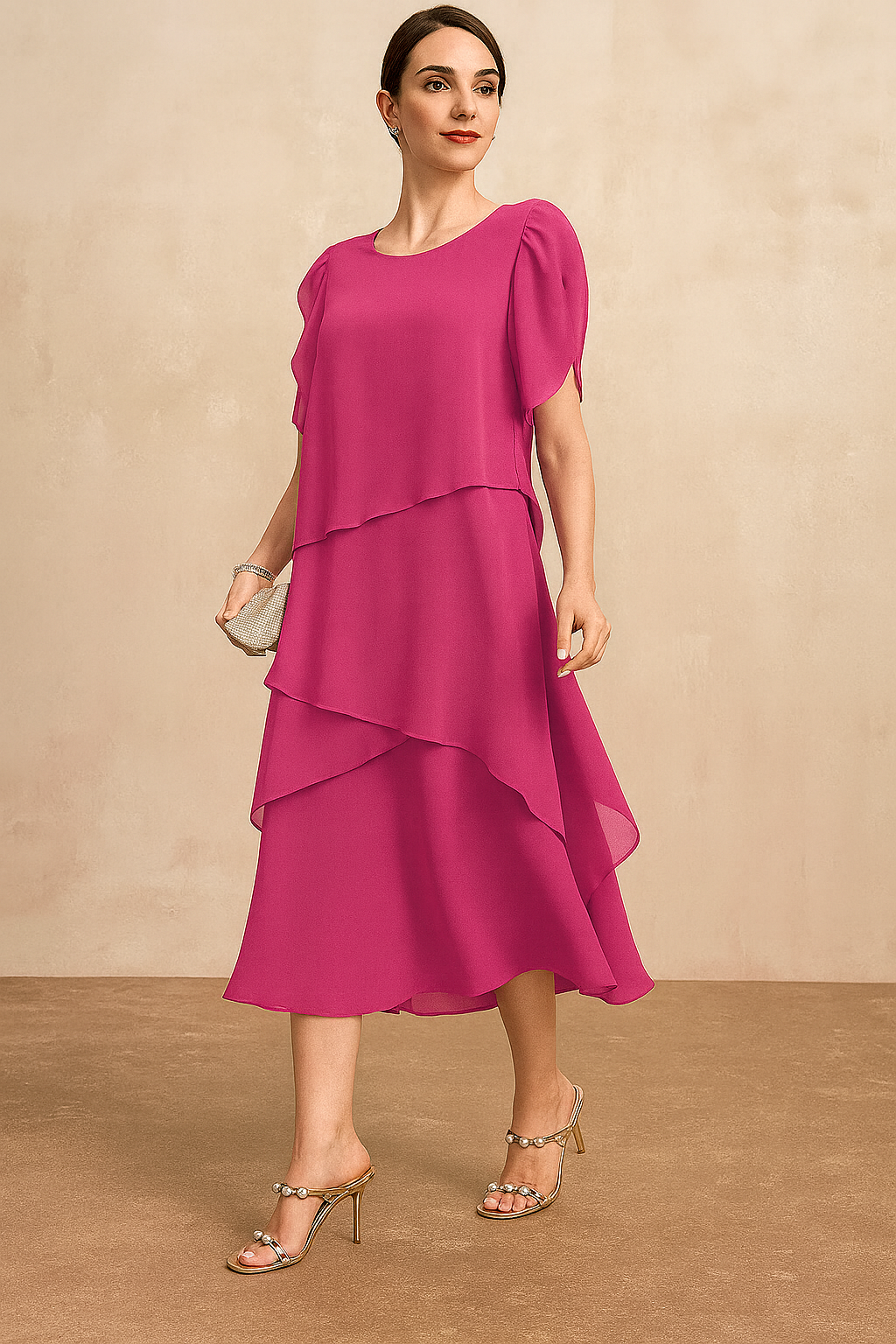 Elegant Tiered Ruffle Midi Dress for Women with One Shoulder Flowy Formal Wedding Guest Style