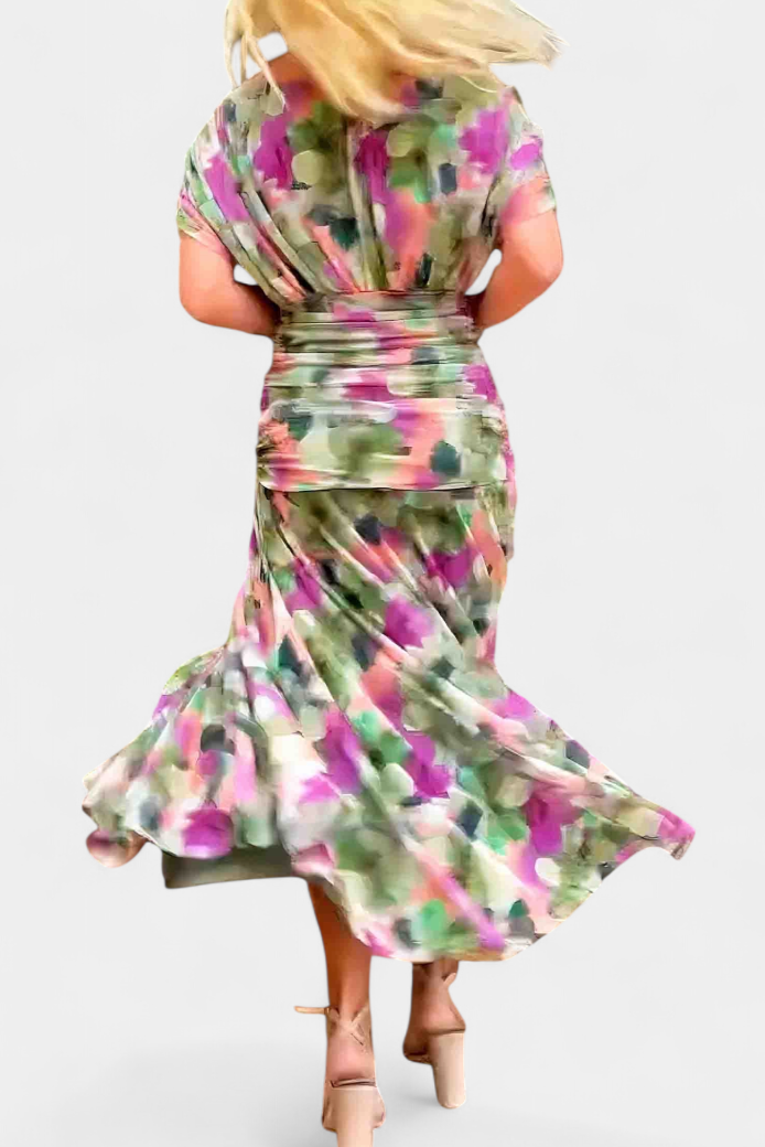 Elegant Floral Maxi Dress for Women with Off Shoulder Draped Sleeve Mermaid Hem Formal Wedding Guest Style