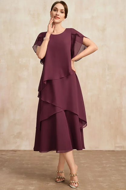 Elegant Tiered Ruffle Midi Dress for Women with One Shoulder Flowy Formal Wedding Guest Style