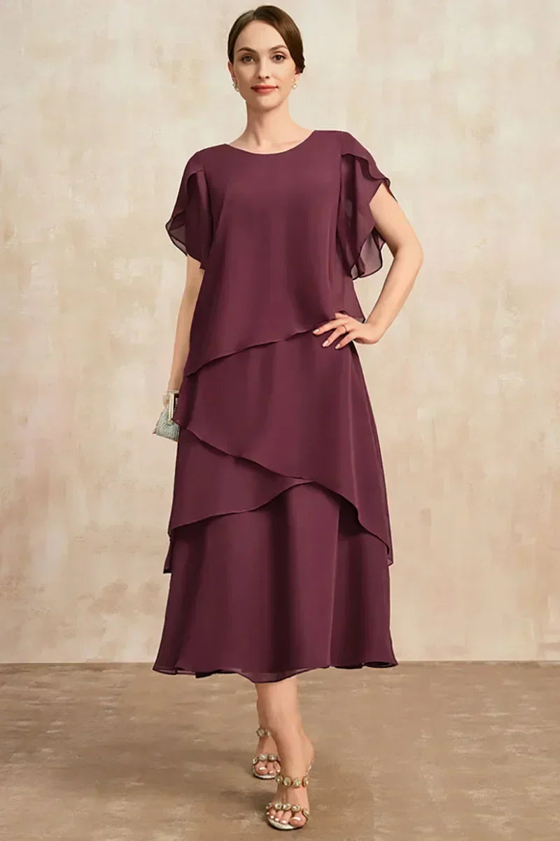 Elegant Tiered Ruffle Midi Dress for Women with One Shoulder Flowy Formal Wedding Guest Style