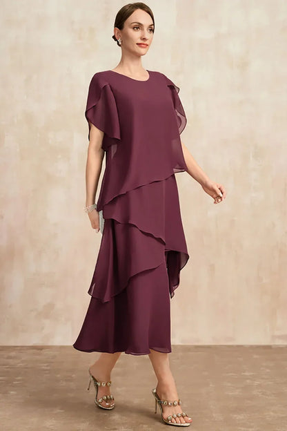 Elegant Tiered Ruffle Midi Dress for Women with One Shoulder Flowy Formal Wedding Guest Style
