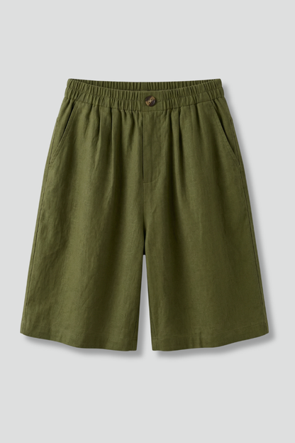 Effortless Linen Bermuda Shorts for Women with Elastic Waist Button Front Relaxed Casual Style