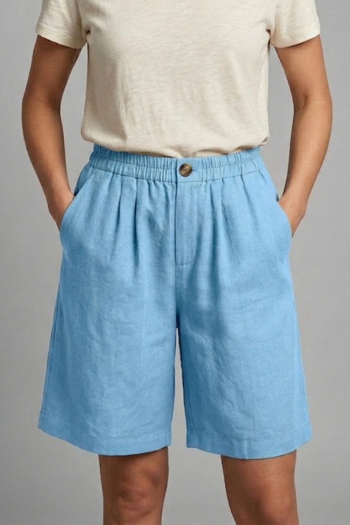 Effortless Linen Bermuda Shorts for Women with Elastic Waist Button Front Relaxed Casual Style