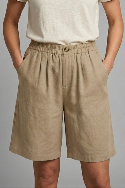 Effortless Linen Bermuda Shorts for Women with Elastic Waist Button Front Relaxed Casual Style