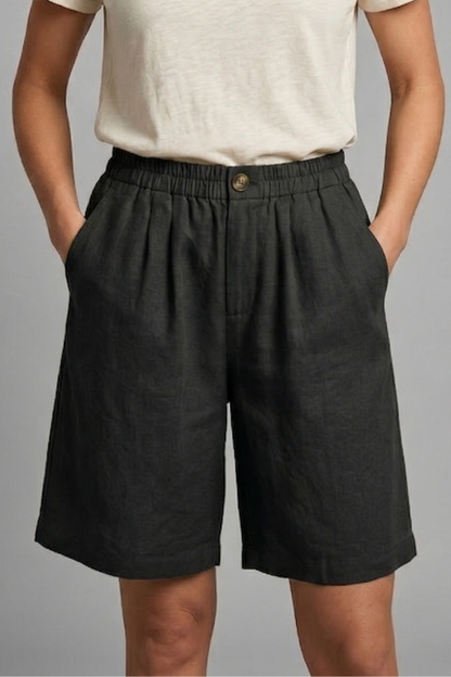 Effortless Linen Bermuda Shorts for Women with Elastic Waist Button Front Relaxed Casual Style
