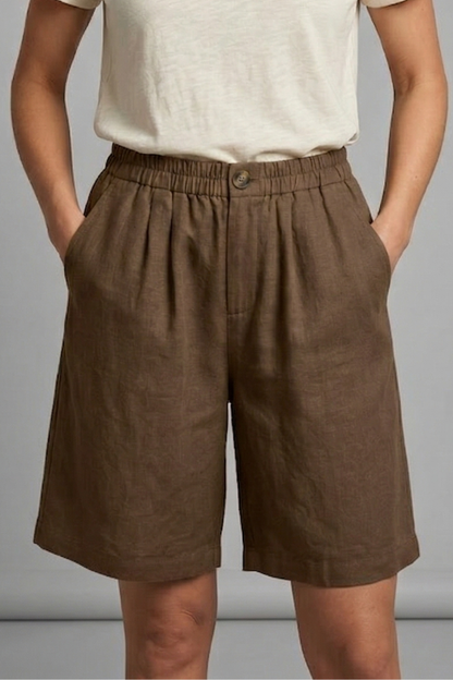 Effortless Linen Bermuda Shorts for Women with Elastic Waist Button Front Relaxed Casual Style
