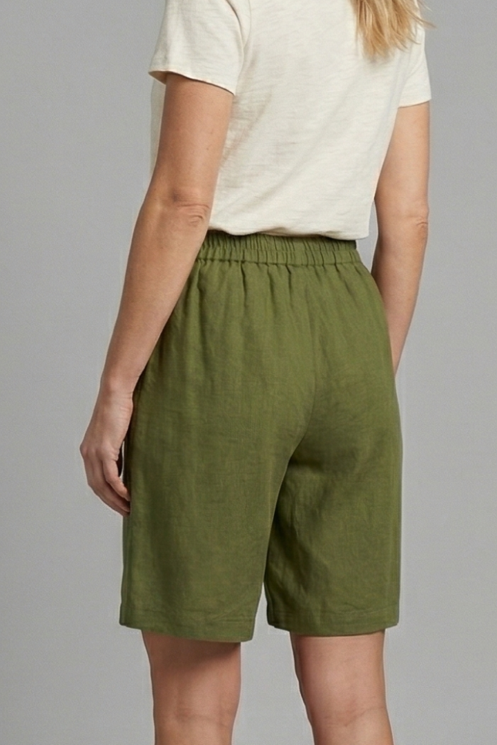 Effortless Linen Bermuda Shorts for Women with Elastic Waist Button Front Relaxed Casual Style