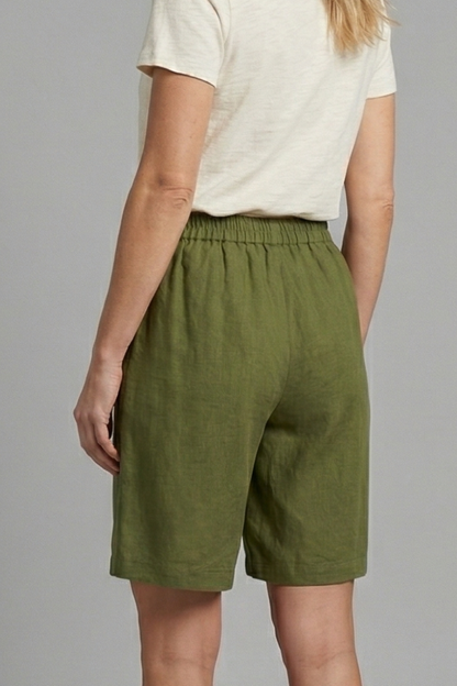 Effortless Linen Bermuda Shorts for Women with Elastic Waist Button Front Relaxed Casual Style