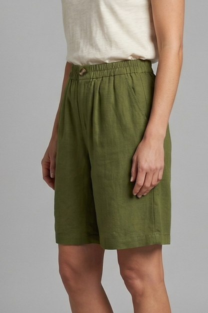 Effortless Linen Bermuda Shorts for Women with Elastic Waist Button Front Relaxed Casual Style