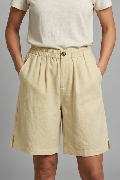 Effortless Linen Bermuda Shorts for Women with Elastic Waist Button Front Relaxed Casual Style