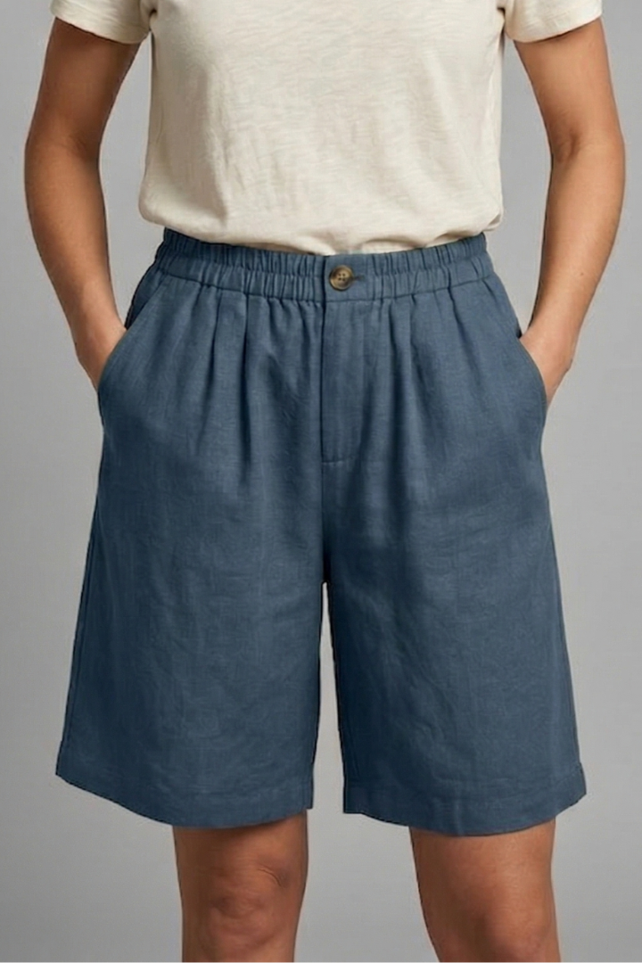 Effortless Linen Bermuda Shorts for Women with Elastic Waist Button Front Relaxed Casual Style
