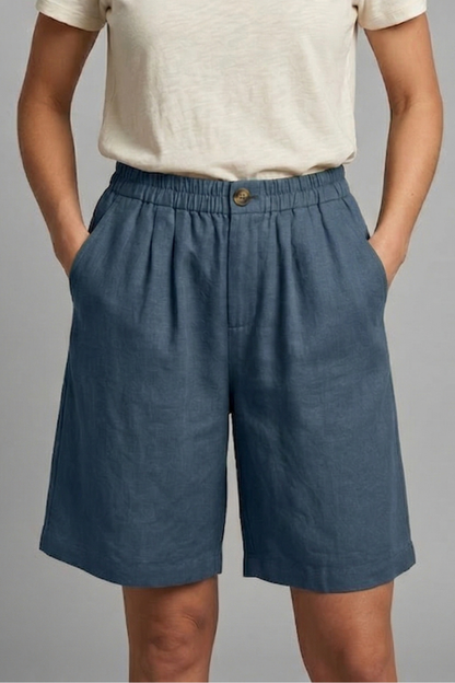 Effortless Linen Bermuda Shorts for Women with Elastic Waist Button Front Relaxed Casual Style