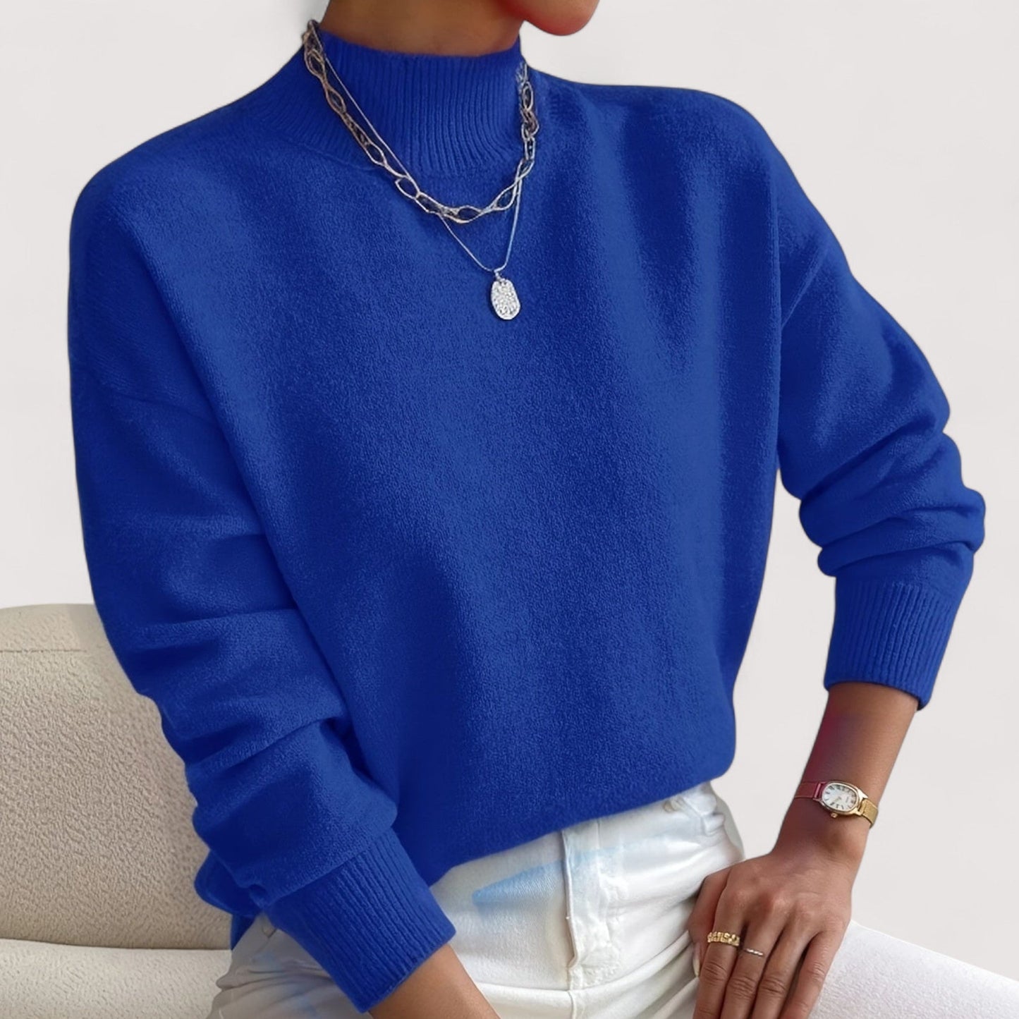 Comfortable Ribbed Sweater for Women with Mock Neck Long Sleeve Relaxed Oversized Knit Style