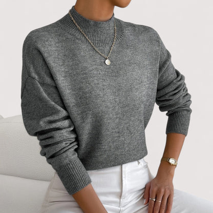 Comfortable Ribbed Sweater for Women with Mock Neck Long Sleeve Relaxed Oversized Knit Style
