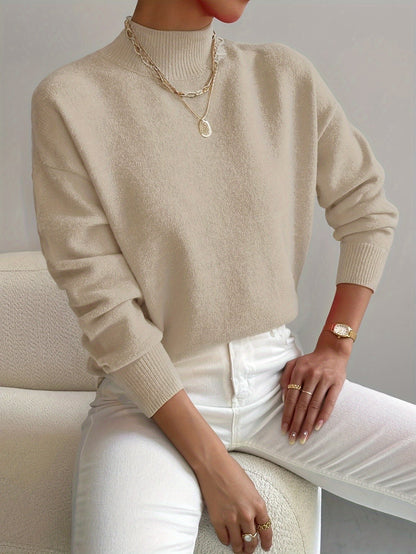 Comfortable Oversized Sweater for Women with Mock Neck Long Sleeve Relaxed Knit Style