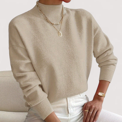 Comfortable Ribbed Sweater for Women with Mock Neck Long Sleeve Relaxed Oversized Knit Style