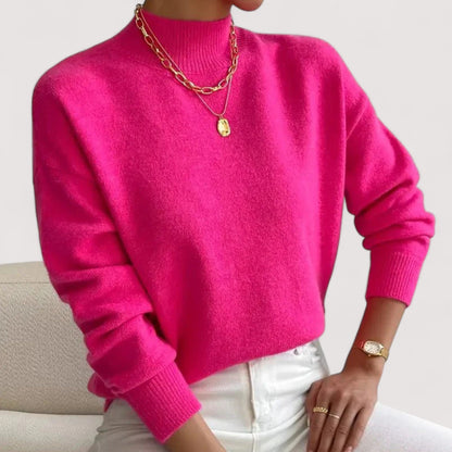 Comfortable Ribbed Sweater for Women with Mock Neck Long Sleeve Relaxed Oversized Knit Style