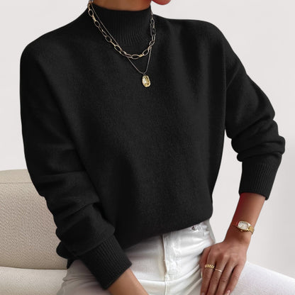 Comfortable Ribbed Sweater for Women with Mock Neck Long Sleeve Relaxed Oversized Knit Style