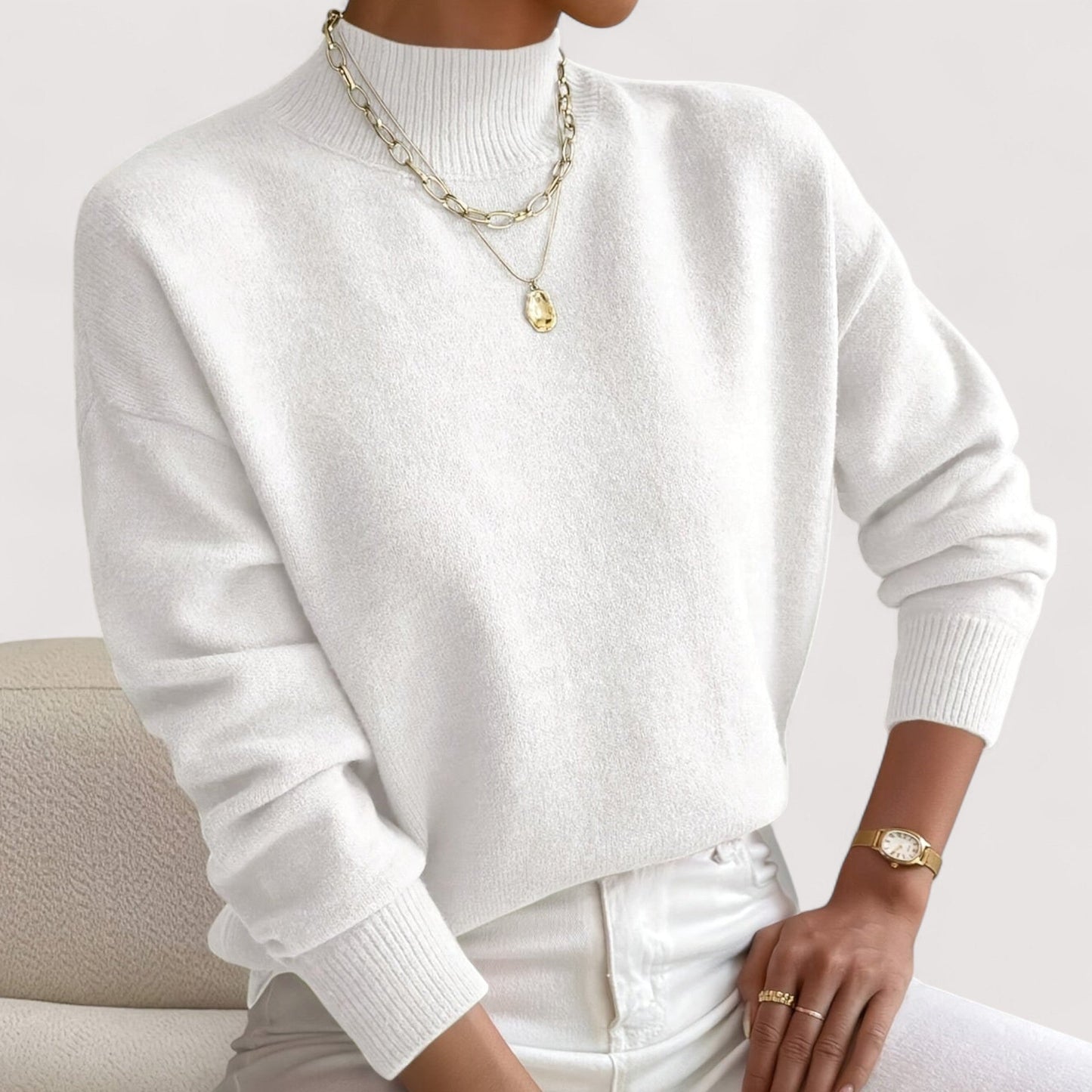 Comfortable Ribbed Sweater for Women with Mock Neck Long Sleeve Relaxed Oversized Knit Style