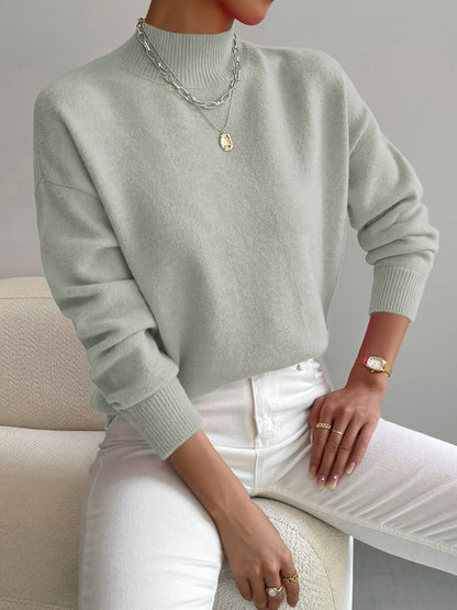 Comfortable Knit Sweater for Women with Mock Neck Long Sleeve Relaxed Oversized Style