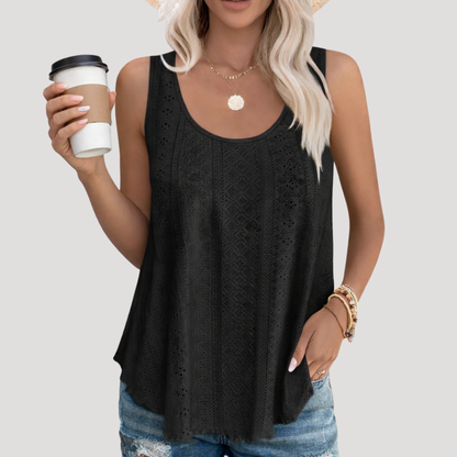 Effortless Eyelet Tank Top for Women with Scoop Neck Sleeveless Relaxed Boho Style
