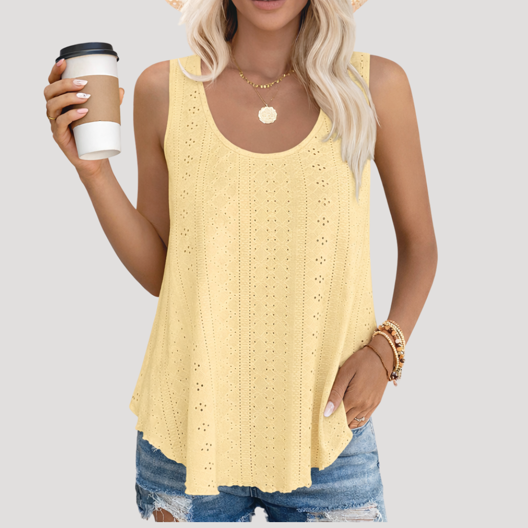 Effortless Eyelet Tank Top for Women with Scoop Neck Sleeveless Relaxed Boho Style