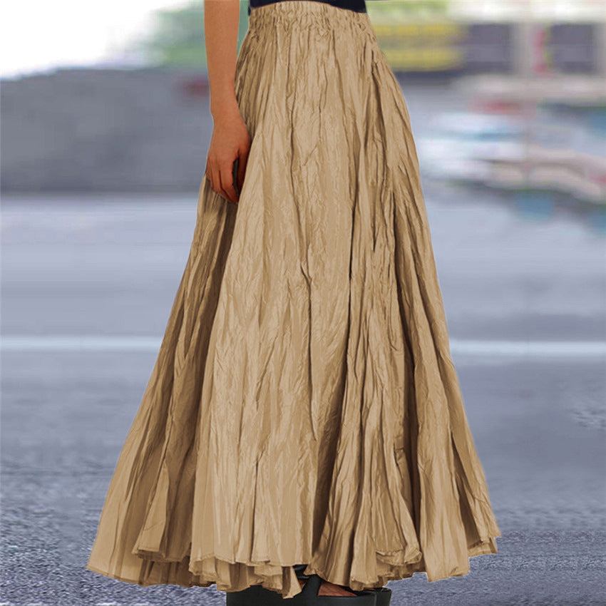 Effortless Pleated Maxi Skirt for Women with Elastic Waist A Line Flowing Bohemian Style